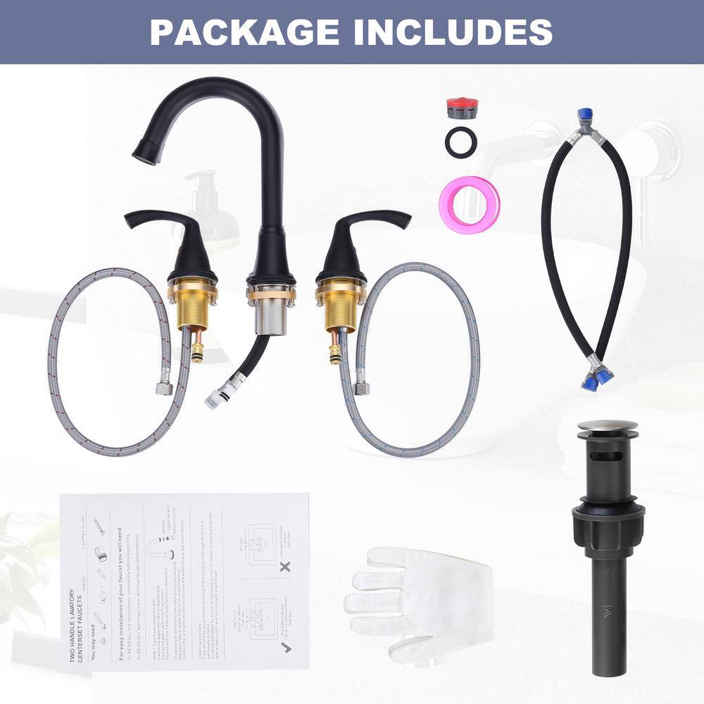 Matte Black Stainless Steel Double Handle Widespread Bathroom Faucet