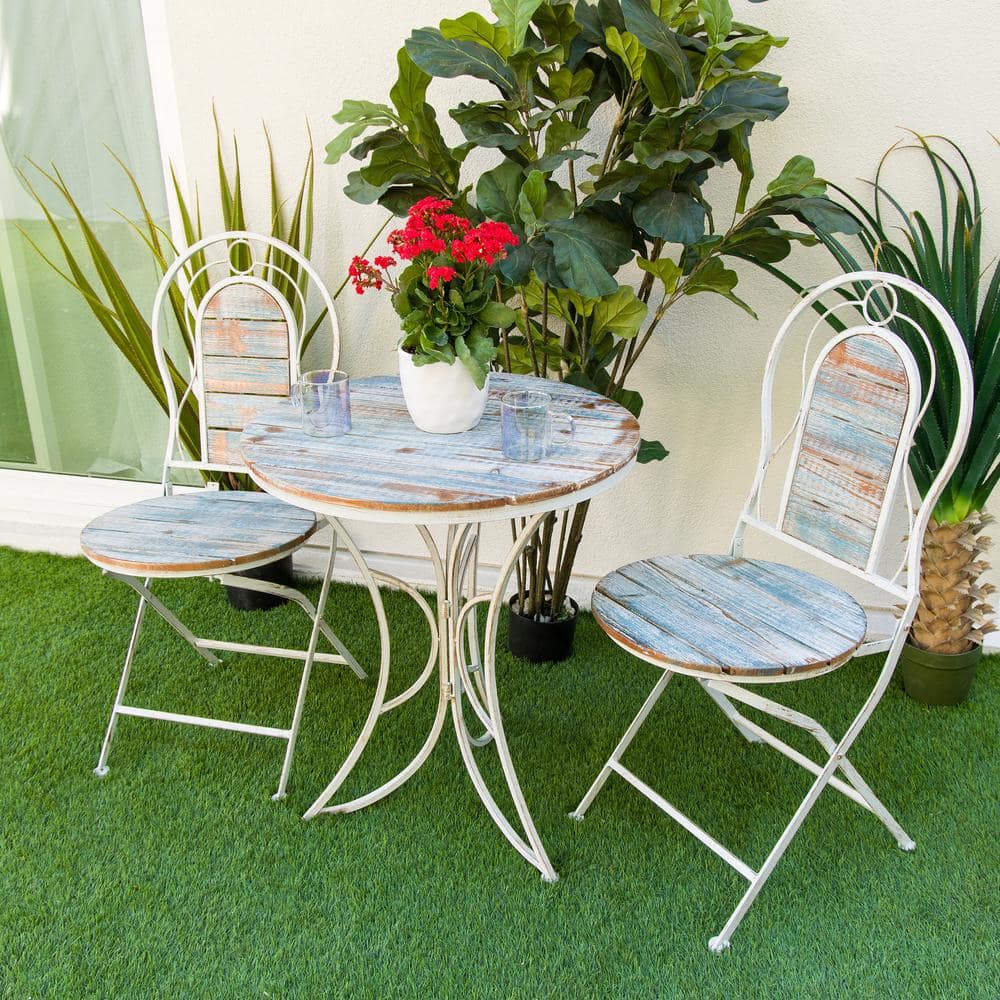 Rustic White and Weathered Wood 3-Piece Bistro Set