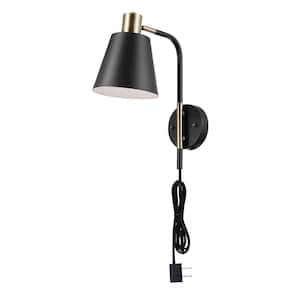 Davis 1-Light Matte Black Plug-In or Hardwire Wall Sconce with 6 ft. Cord