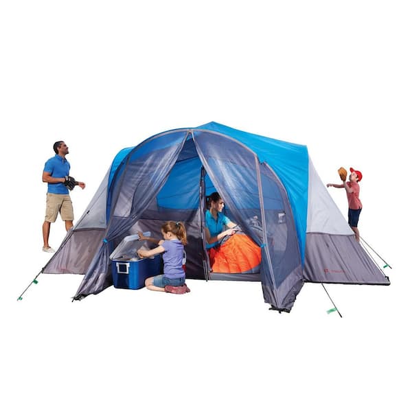 OUTBOUND 8 Person 3 Season Easy Up Camping Dome Tent with Rainfly and Porch Blue CTI0765453