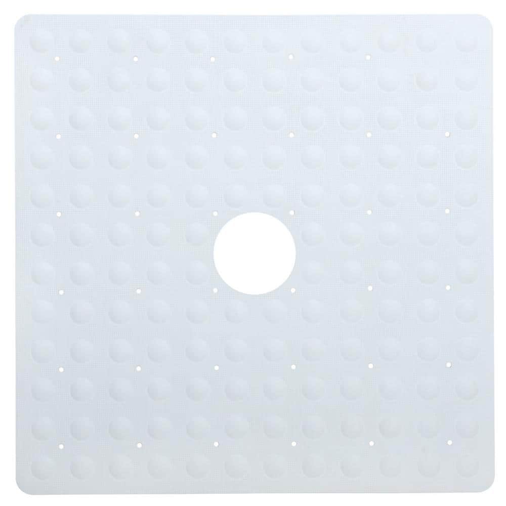 White Square Rubber Safety Shower Mat with Microban Protection