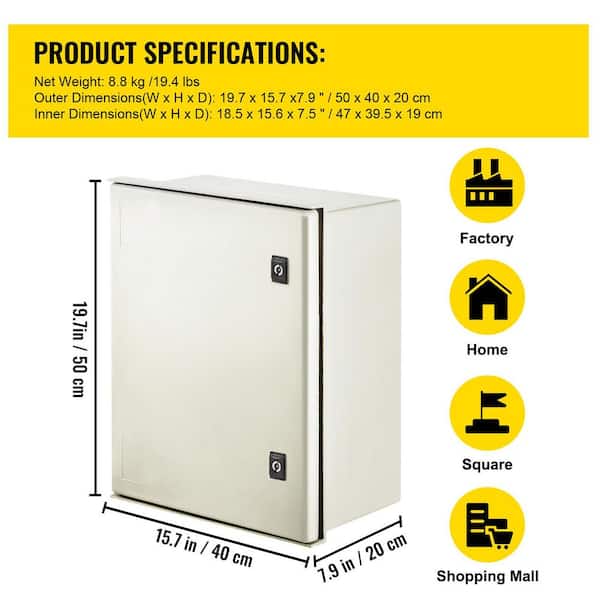 SVOPES NEMA Enclosure, 19.7 x 15.7 x 7.9 in., Fiberglass Steel