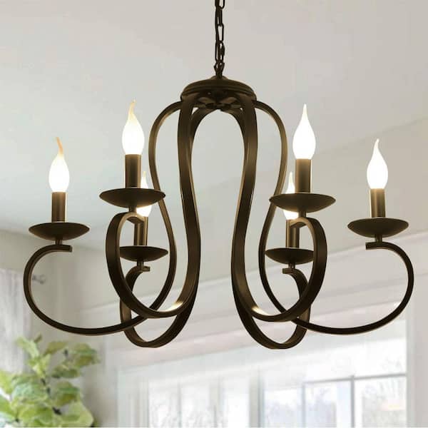 6 Light Black Classical Retro Dimmable Chandelier with No Bulbs Included for Living Room Dining Room Kitchen Island