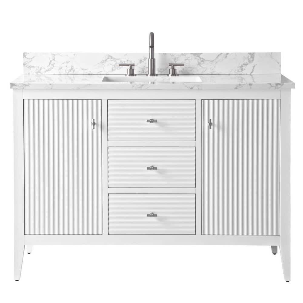 48'' White Solid Wood Freestanding Bathroom Vanity with Marble Top