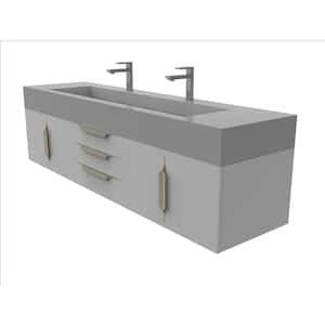Nile 72 in. W x 19 in. D x 20 in. H Single Bath Vanity in Matte Gray with Gold Trim and Gray Solid Surface Top
