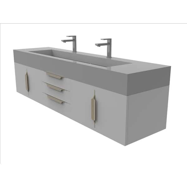 castellousa Nile 72 in. W x 19 in. D x 20 in. H Single Bath Vanity in Matte Gray with Gold Trim and Gray Solid Surface Top