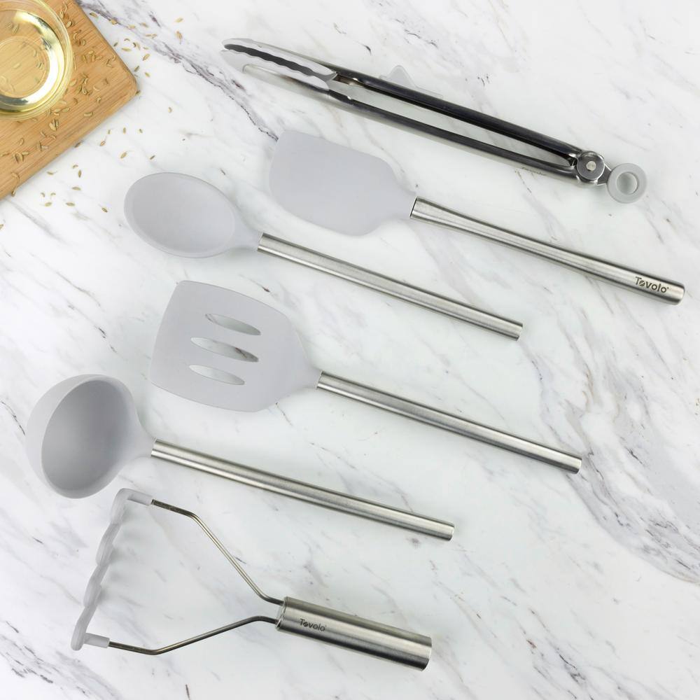 Oyster Gray Silicone and Stainless Steel 6-Piece Kitchen Utensil Set