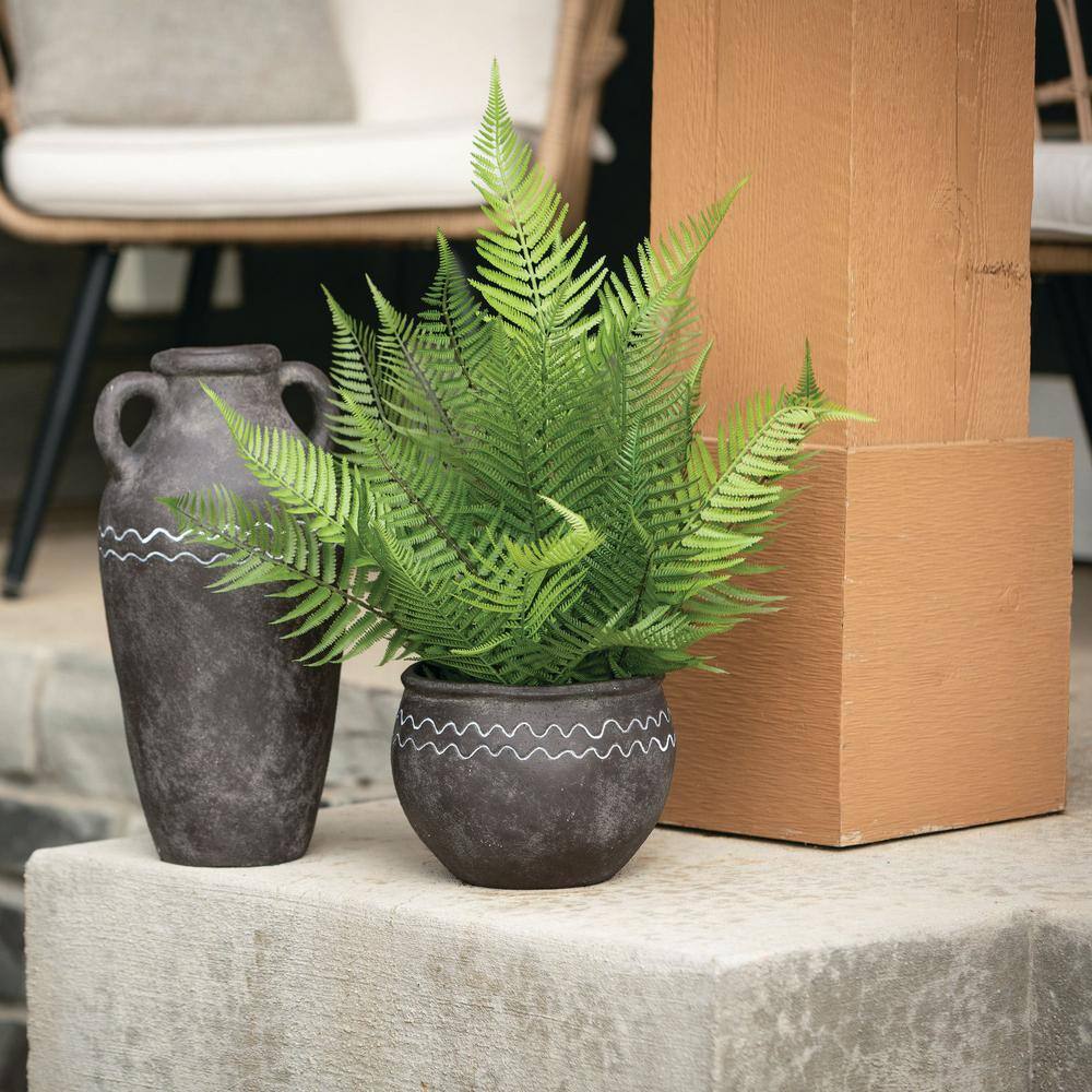 22" Green Plastic Potted Fern for Tabletop Decor