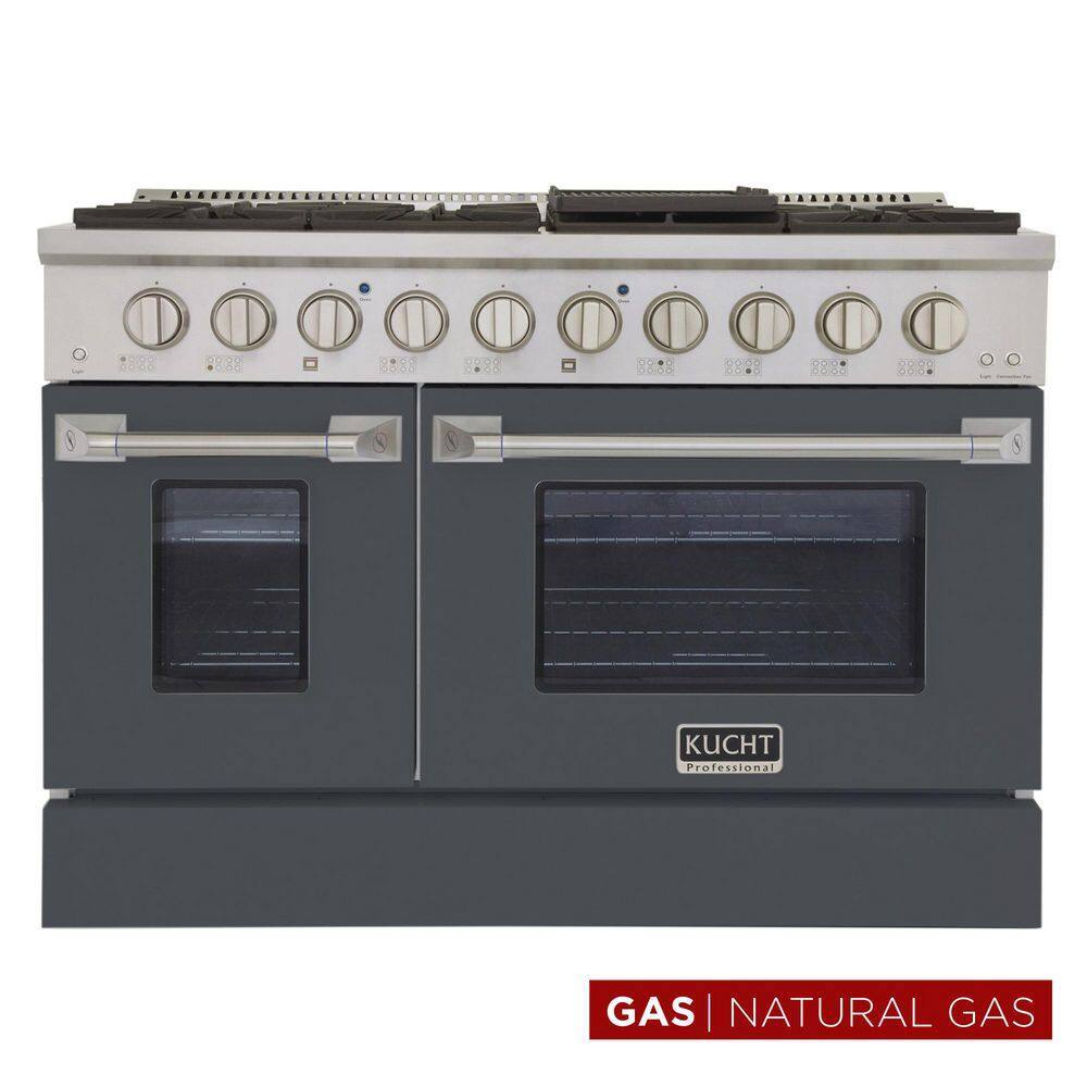 Pro-Style 48 in. 6.7 cu. ft. 8-Burners with Double Oven Natural Gas Range in Stainless Steel and Cement Grey Oven Door price history on PriceWatchPro