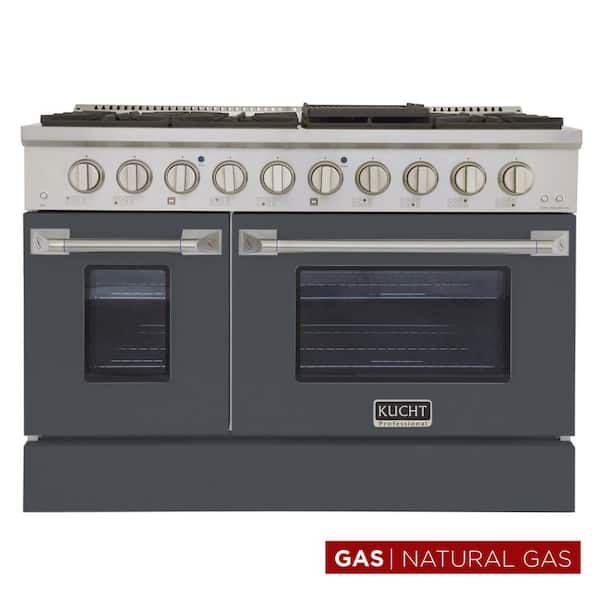 Pro-Style 48 in. 6.7 cu. ft. 8-Burners with Double Oven Natural Gas Range in Stainless Steel and Cement Grey Oven Door
