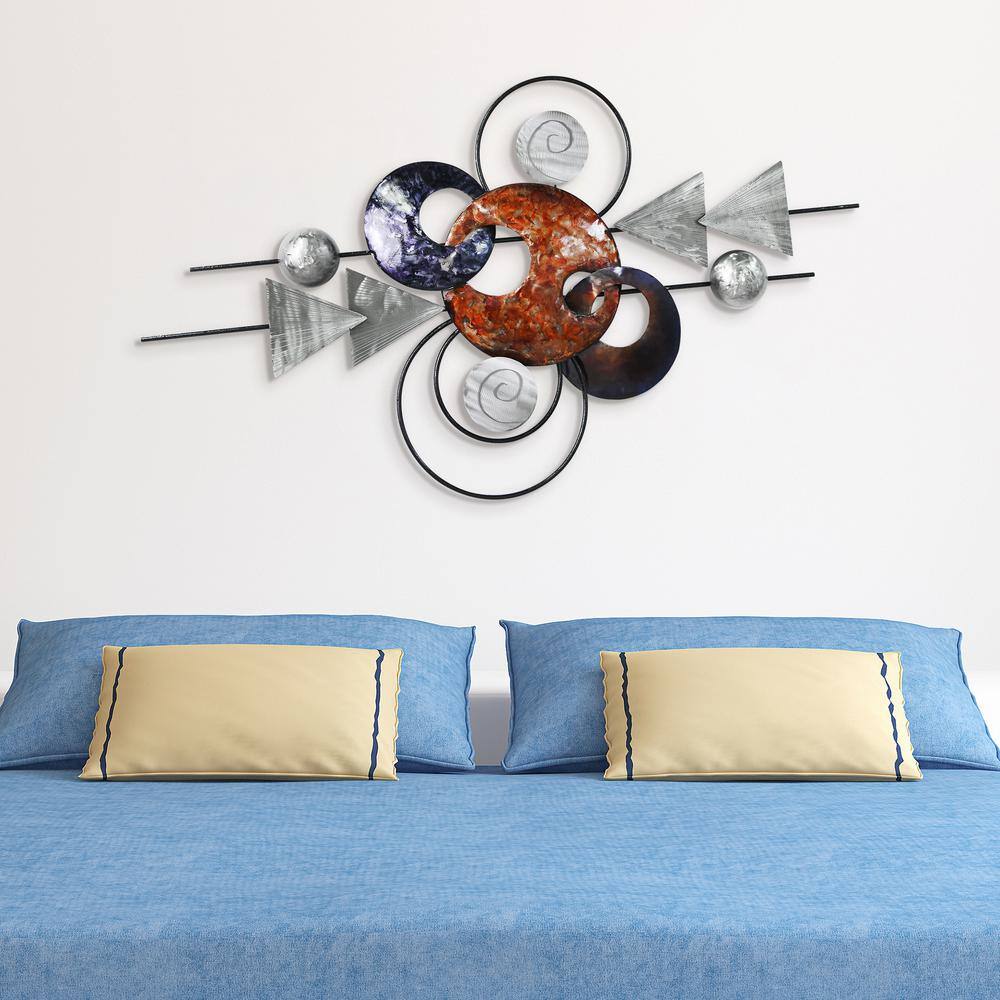 Hand Painted Etched Metal Wall Sculpture with Colorful Discs