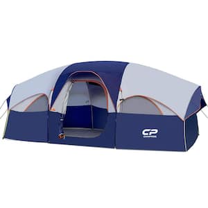 14 ft. x 9 ft. 8 Person Weather Resistant Family Camping Tent with Carry Bag Sun Shelter Blue