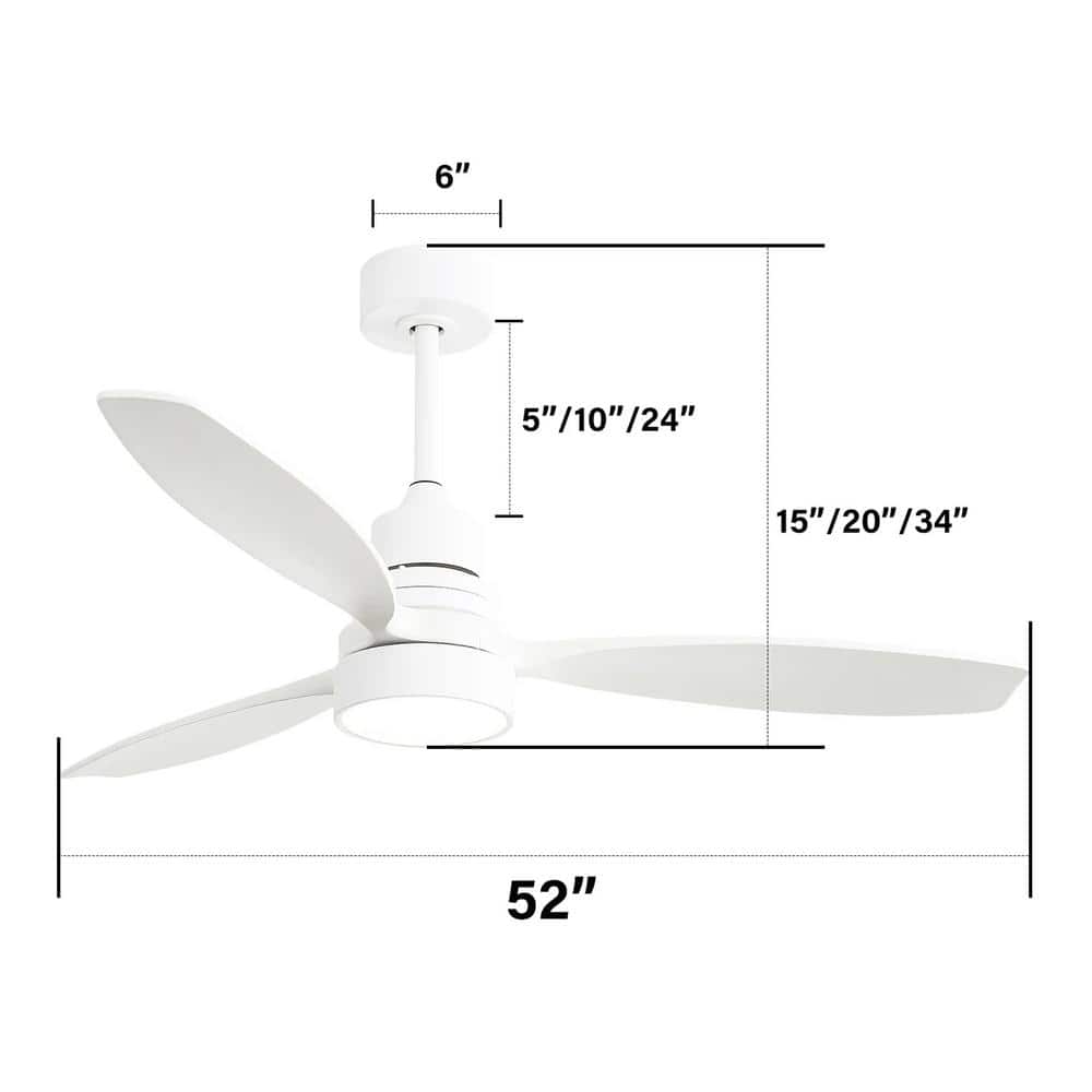 52" Matte White Wood Blades Ceiling Fan with LED Light and Remote