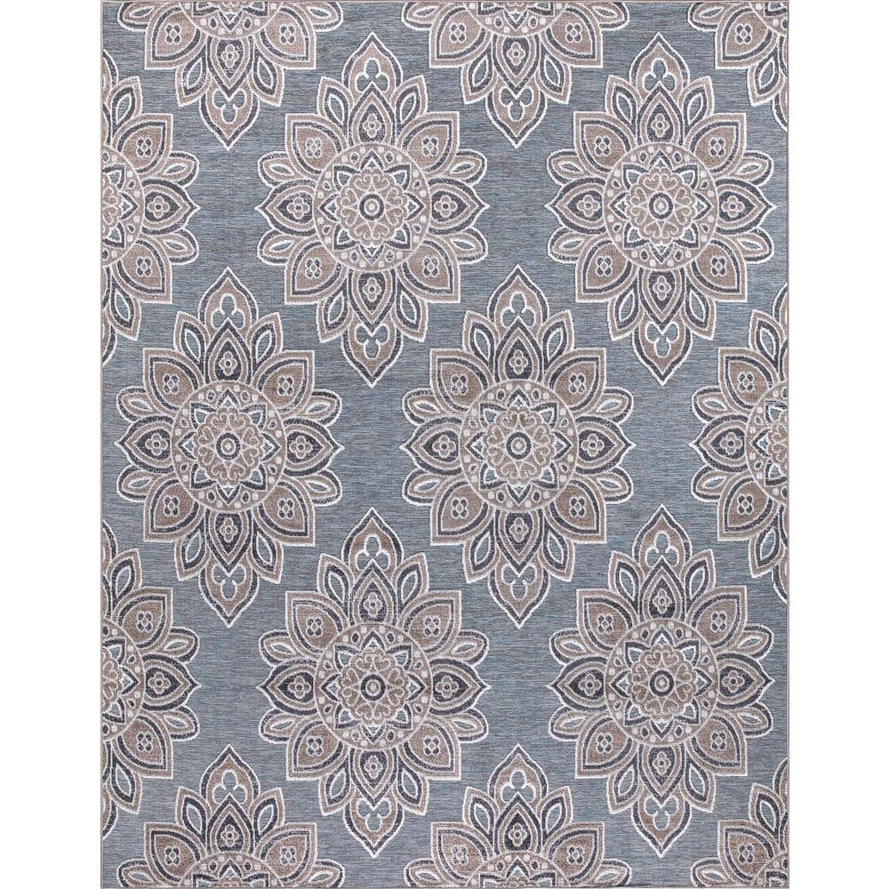 StyleWell Blue 8 ft. x 10 ft. Floral Indoor/Outdoor Area Rug 28017 ...