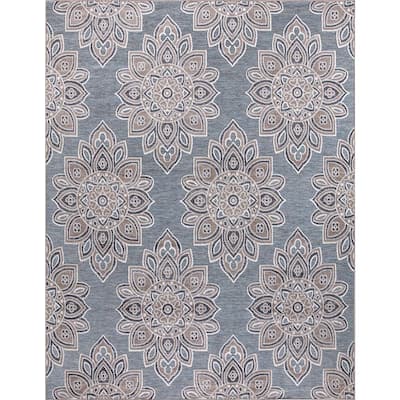 Blue 8 ft. x 10 ft. Floral Indoor/Outdoor Area Rug