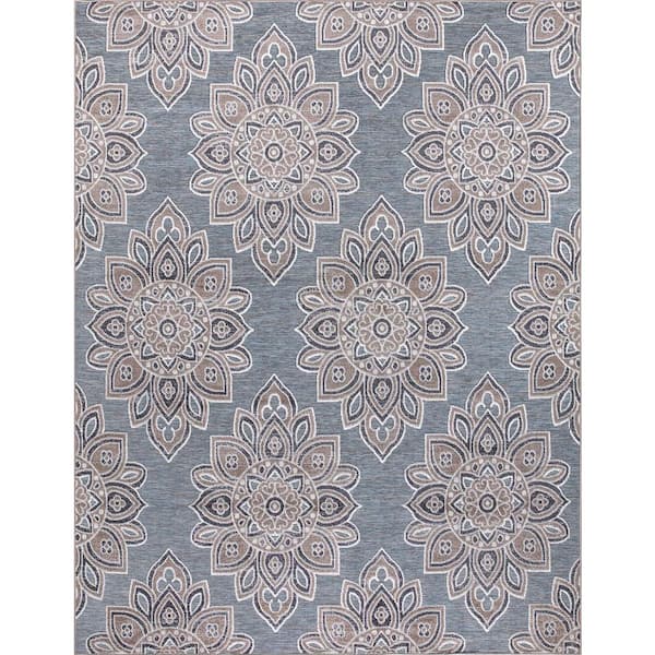 StyleWell Blue 8 ft. x 10 ft. Floral Indoor/Outdoor Area Rug