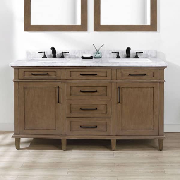 Sonoma 60 in. Double Sink Almond Latte Bath Vanity with Carrara Marble Top (Assembled)