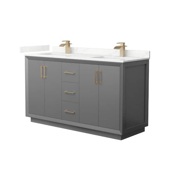 Wyndham Collection Strada 60 in. W x 22 in. D x 35 in. H Double Bath Vanity in Dark Gray with Giotto Quartz Top