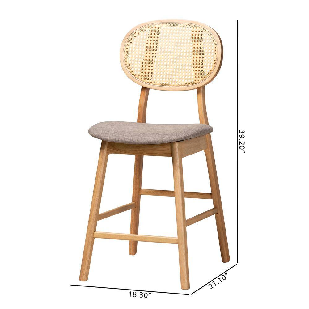 Mid-Century Grey Fabric and Natural Oak Counter Stools, Set of 2