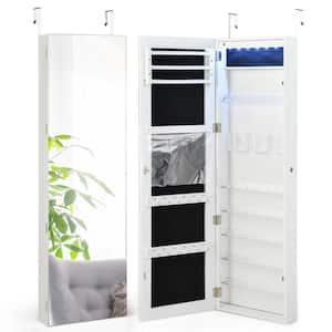Wall Door White Mounted Jewelry Cabinet Armoire Full Length Frameless LED Mirror