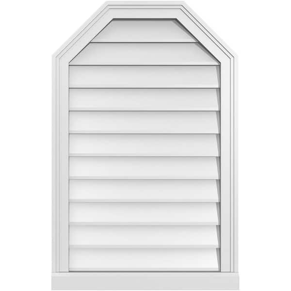 Ekena Millwork 22" x 34" Octagonal Top Surface Mount PVC Gable Vent: Non-Functional with Brickmould Sill Frame