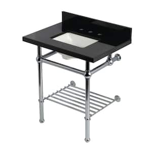 Templeton 30 in. Granite Console Sink with Brass Legs in Black Granite Polished Chrome