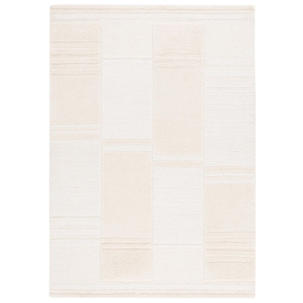 Manhattan 8 ft. x 10 ft. Ivory/Beige High-Low Solid Color Area Rug