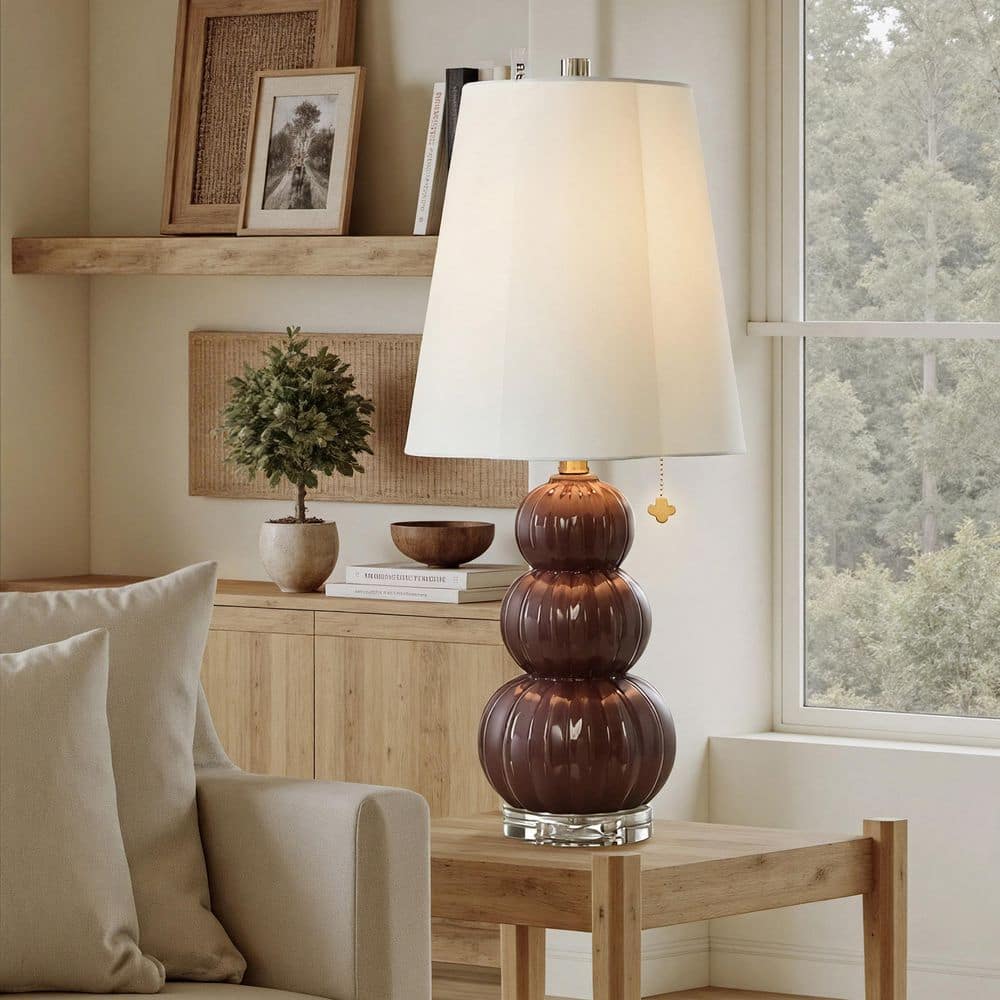 Ophelia 26 in. Burgandy Table Lamp with White Linen Shade price history on PriceWatchPro