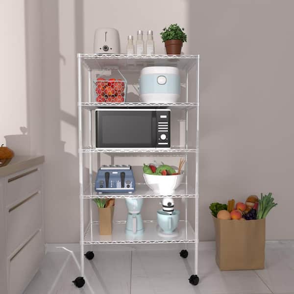 FUNKOL 5-Tier Heavy Duty Steel Wire Shelving Unit in White (14 in. W x 30 in. H x 60 in. D)