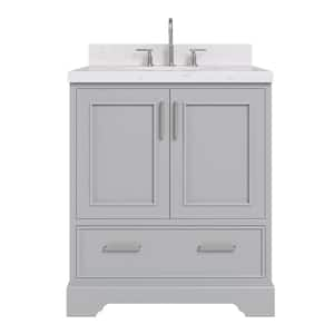 Stafford 30 in. W x 22 in. D x 36 in. H Single Sink Freestanding Bath Vanity in Grey with Carrara White Quartz Top