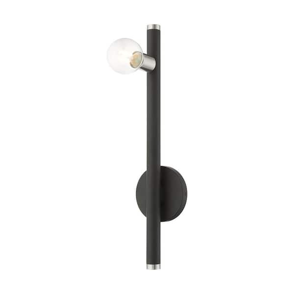 AVIANCE LIGHTING Wormack 5.125 in. 1-Light Black Wall Sconce with Brushed Nickel Accent