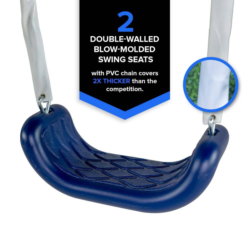 Blue Metal Swing Set with Slide and Glider