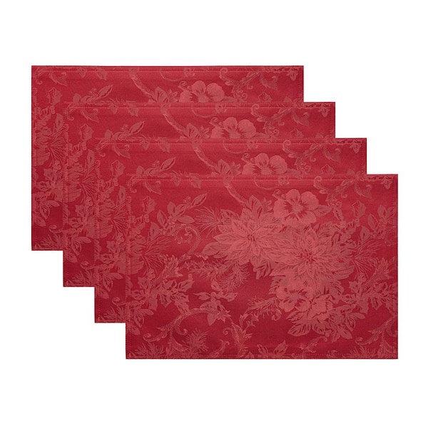 Threadmade Home Poinsettia Elegance Jacquard Holiday Placemat, Red - 13"W x 19"L