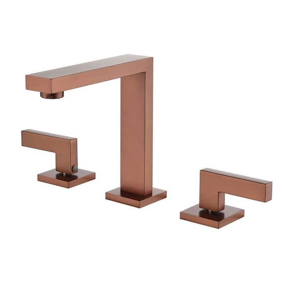 8 in. Widespread Double Handle Bathroom Sink Faucet Brass Modern 3 Holes Basin Vanity Faucets in Rose Gold