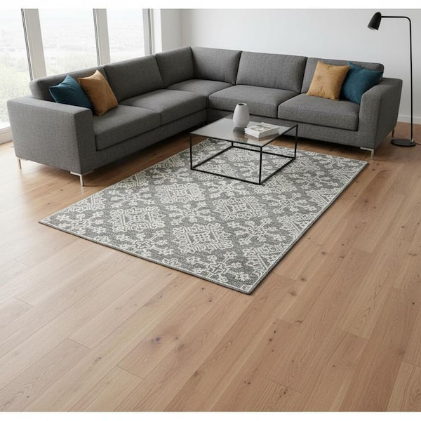 8 ft. x 11 ft. Gray and Beige Wool Geometric Hand Hooked Area Rug