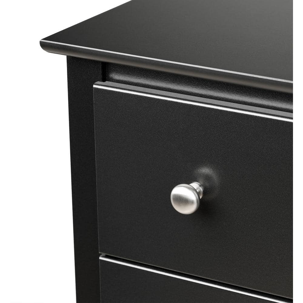 Black 3-Drawer Modern Nightstand with Nickel Knobs