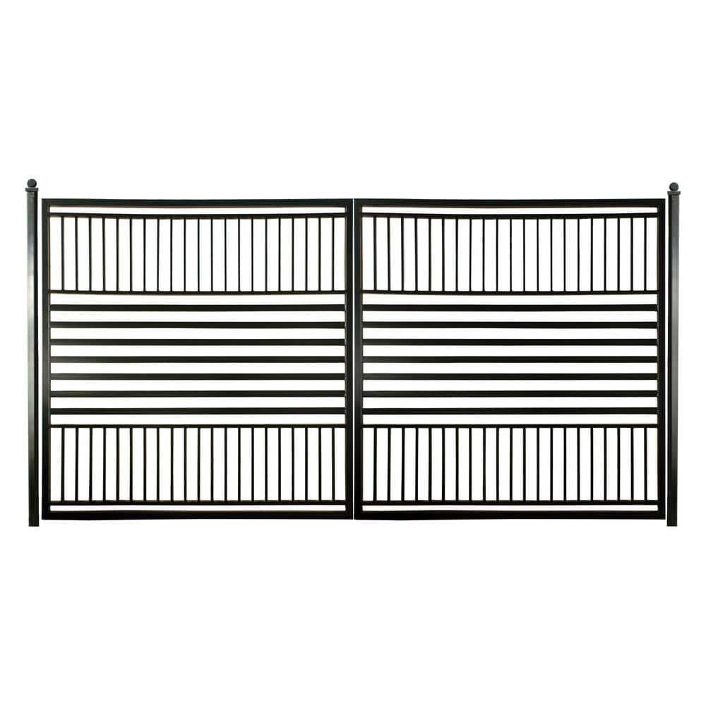 Barcelona Style Black Steel Dual Swing Driveway Gate 16 x 6 Feet