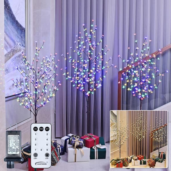 Lightshare 4, 5 and 6 ft. Warm White Pre-Lit Cherry Blossom Tree to Multi-Color Lights, Artificial Christmas Tree