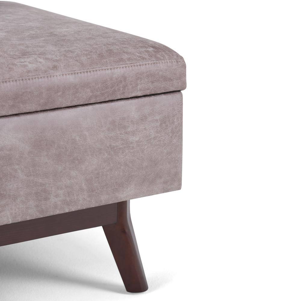 Mid-Century Modern Distressed Gray Taupe Wood Storage Ottoman