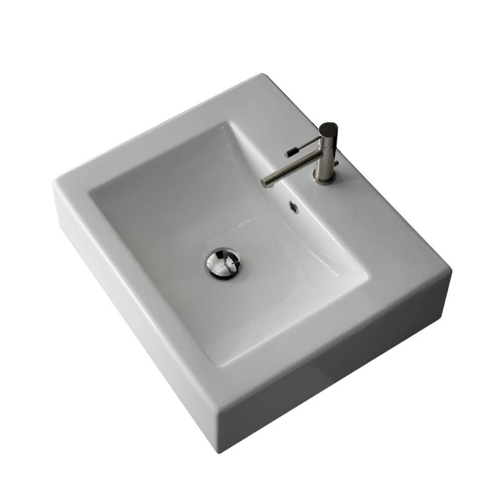 Scarabeo 20'' White Ceramic Wall-Mount Rectangular Sink