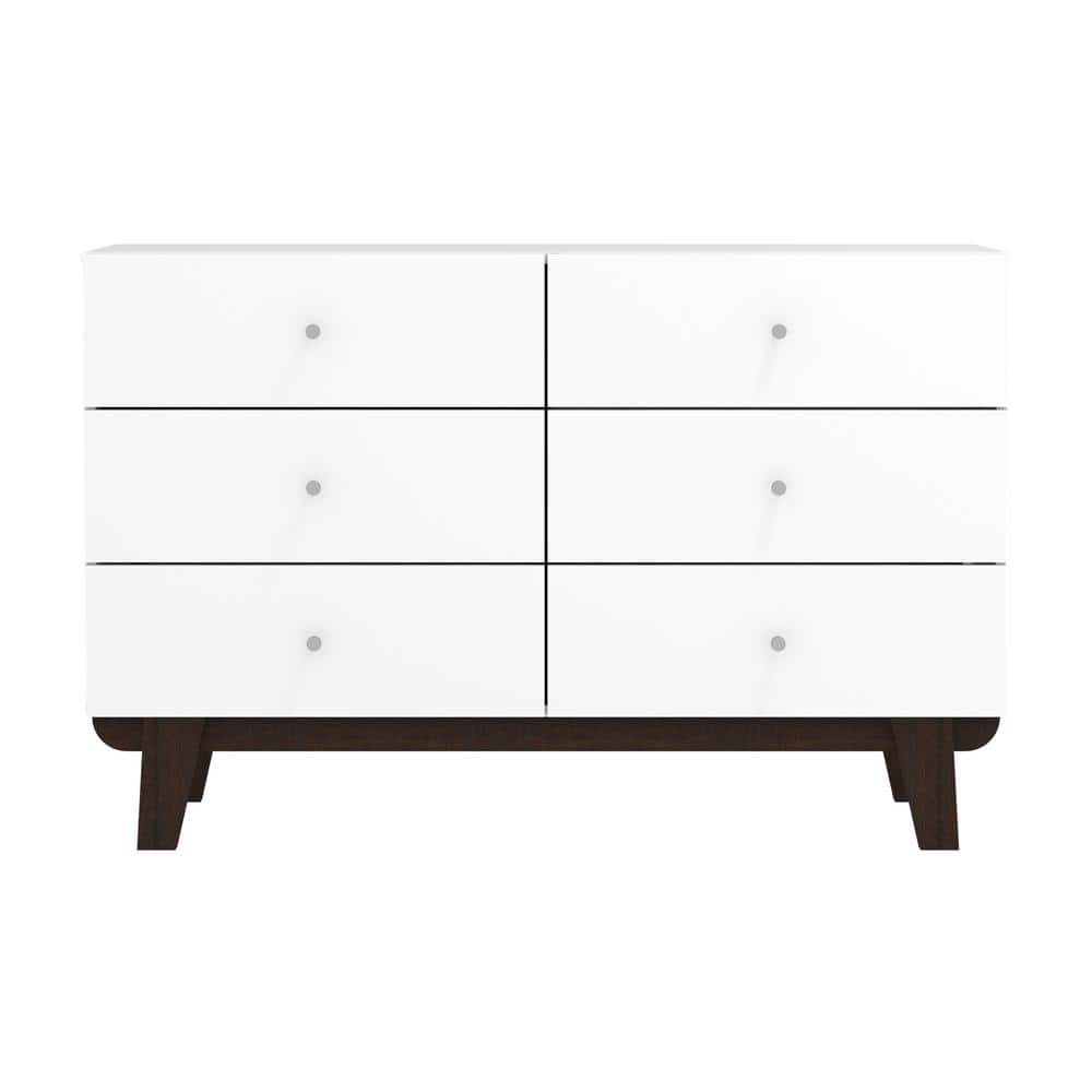 Matte White Mid-Century Modern 6-Drawer Dresser