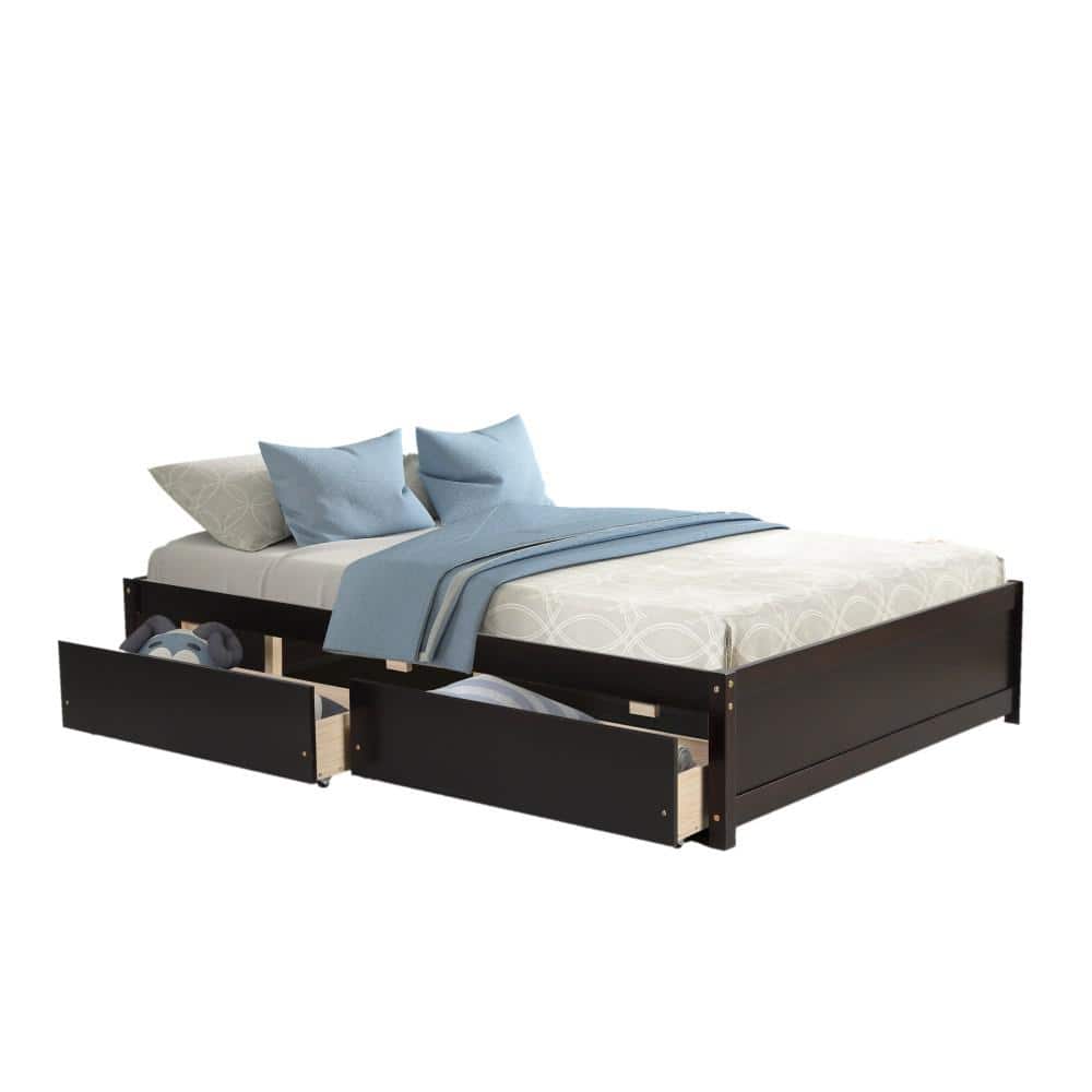 ANBAZAR Espresso Full Bed with Trundle and 2-Drawers Wood Platform Bed  Frame with Storage Space-Saving Captain Beds Daybed WKX63-EP - The Home  Depot