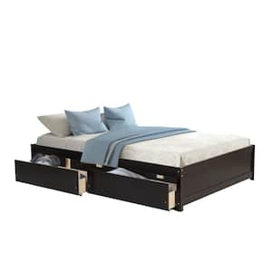 Espresso Full Bed with Trundle and 2-Drawers Wood Platform Bed Frame with Storage Space-Saving Captain Beds Daybed
