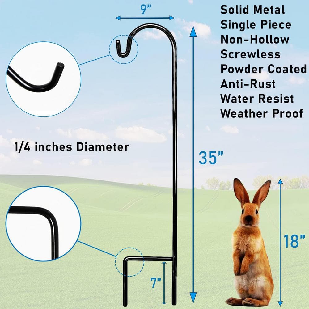 Ashman 35 Inch Black Steel Shepherd's Hook for Outdoor Decor, 10 Pack