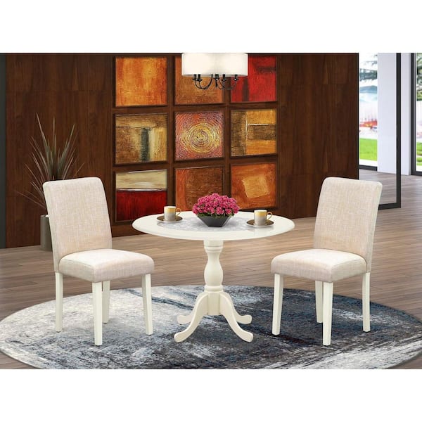 3-Piece Linen White Finish Solid Wood Top-Dining Room Set with Dropleaf (Seats-4)