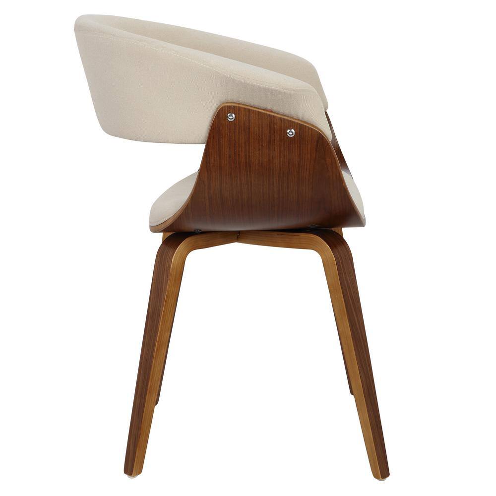 Walnut and Cream Upholstered Curved Arm Chair