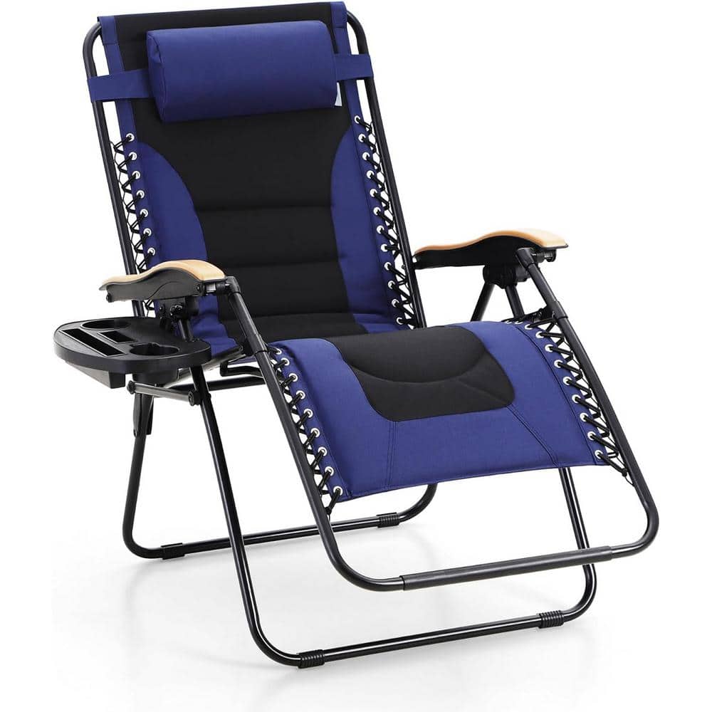 ITOPFOX Oversized Blue Metal Reclining Lawn Chair Wide Seat