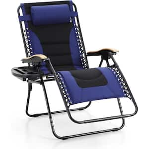 Oversized Blue Metal Reclining Lawn Chair Wide Seat Anti Gravity Lounge Chair Outdoor Camp Chair for Poolside Backyard