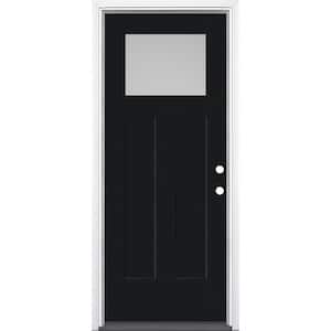 Craftsman 36 in. x 80 in. 2 Panel Left-Hand/Inswing 1/4 Lite Pearl Glass Jet Black Painted Fiberglass Prehung Front Door