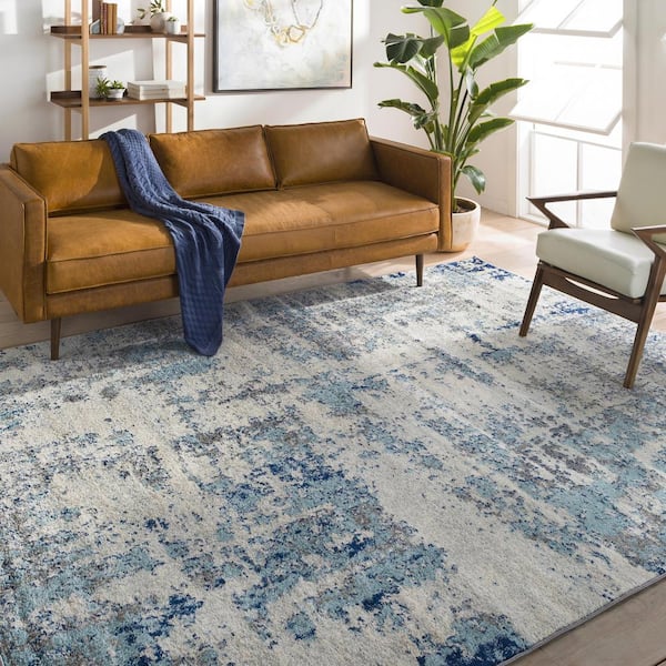 Yamikani Aqua 10 ft. x 14 ft. Distressed Abstract Area Rug